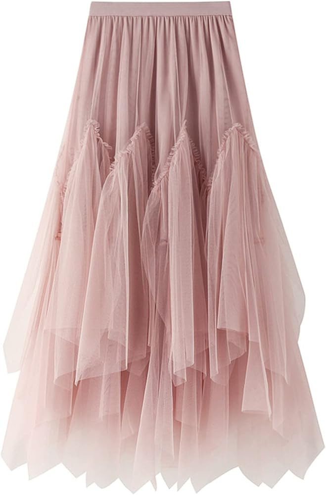 Women's Tulle Skirt Formal High Low Asymmetrical A-Line Fairy Elastic Waist Layered Long Midi Ski... | Amazon (US)