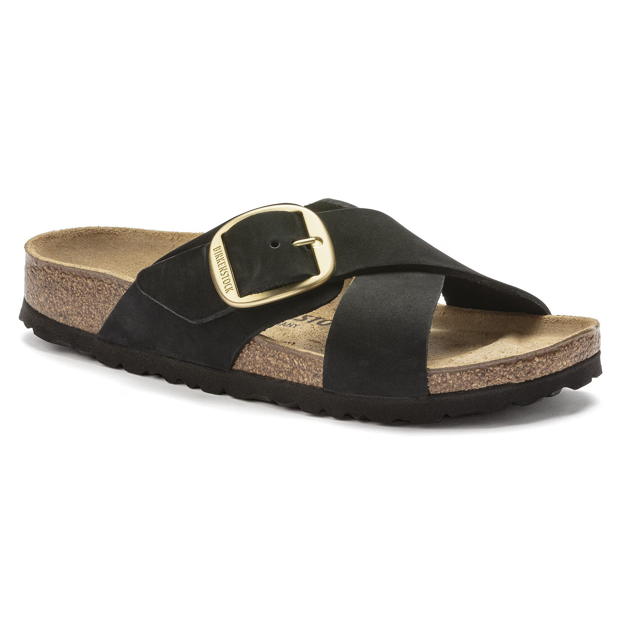 Siena Big Buckle Nubuck Leather Black Two-Strap Sandals | Birkenstock USA