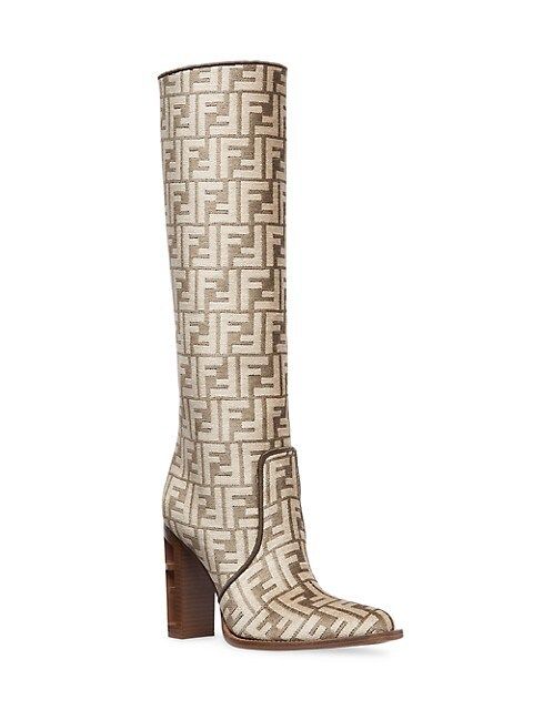 Fendi Jacquard FF Sculptural-Heel Tall Boots | Saks Fifth Avenue