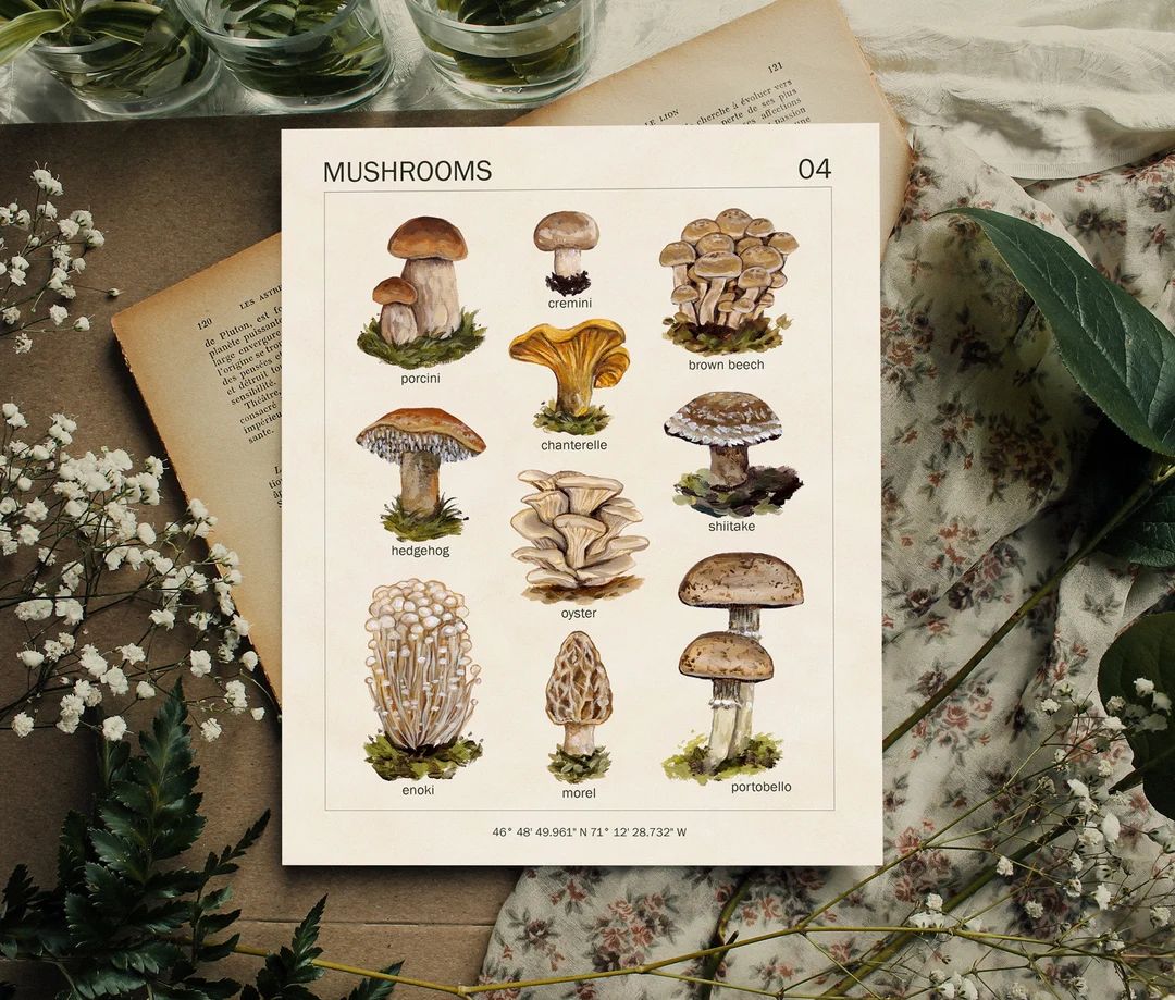 MUSHROOM ART PRINT - 8x10 - Beige Vintage Poster Print - Mushroom Decor - Cottagecore Room Decor ... | Etsy (US)