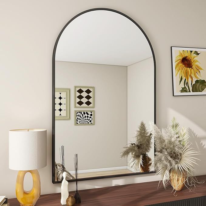 BEAUTYPEAK 24"x36" Arch Bathroom Mirror, Wall Mounted Mirror, Black Vanity Wall Mirror w/Metal Fr... | Amazon (US)