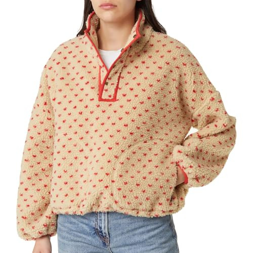 Fuzzy Fleece Jacket Women Long Sleeve Half Button Down Tops Casual Sherpa Pullover Sweatshirt War... | Amazon (US)