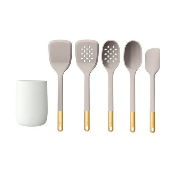 Beautiful 6-Piece Silicone Tool Set with Ceramic Crock, Porcini Taupe by Drew Barrymore | Walmart (US)
