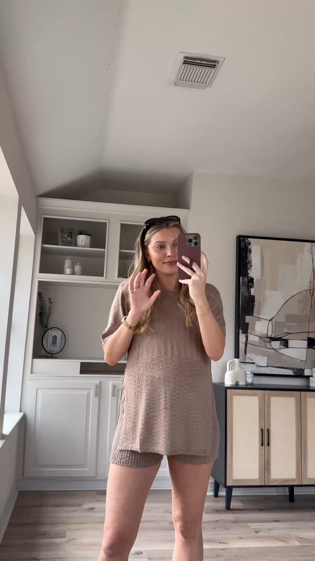 Bump Friendly Lounge Set | this set is so soft and the shorts are super stretchy and work great with the bump. Wearing size M (sized up to M at 35 weeks, typical wear a S). Size M in the sports bra tank. Sandals fit tts. 

#LTKBump #LTKStyleTip #LTKFindsUnder50