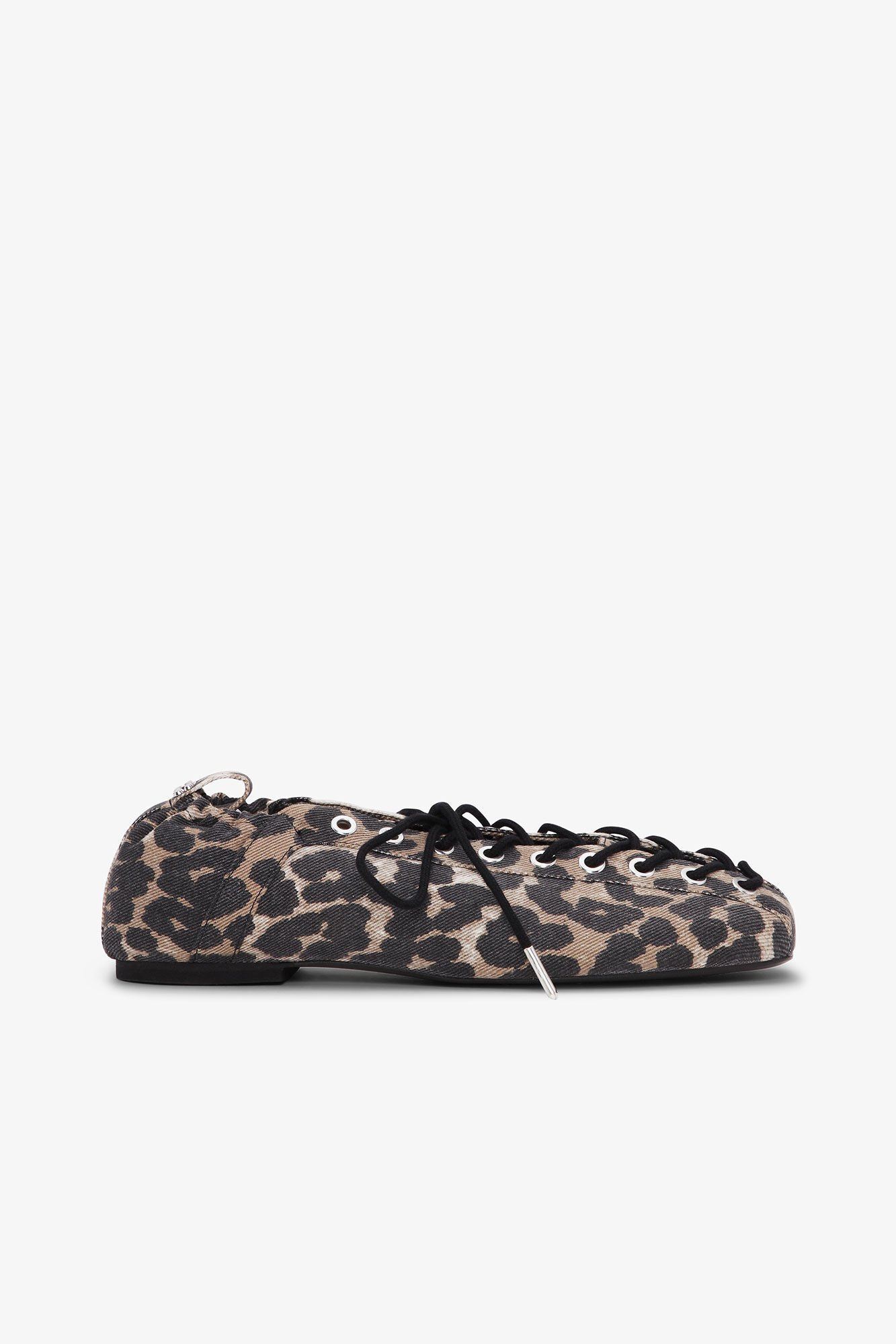 Lace-Up Ballerinas in Leopard Printed Denim | Ganni
