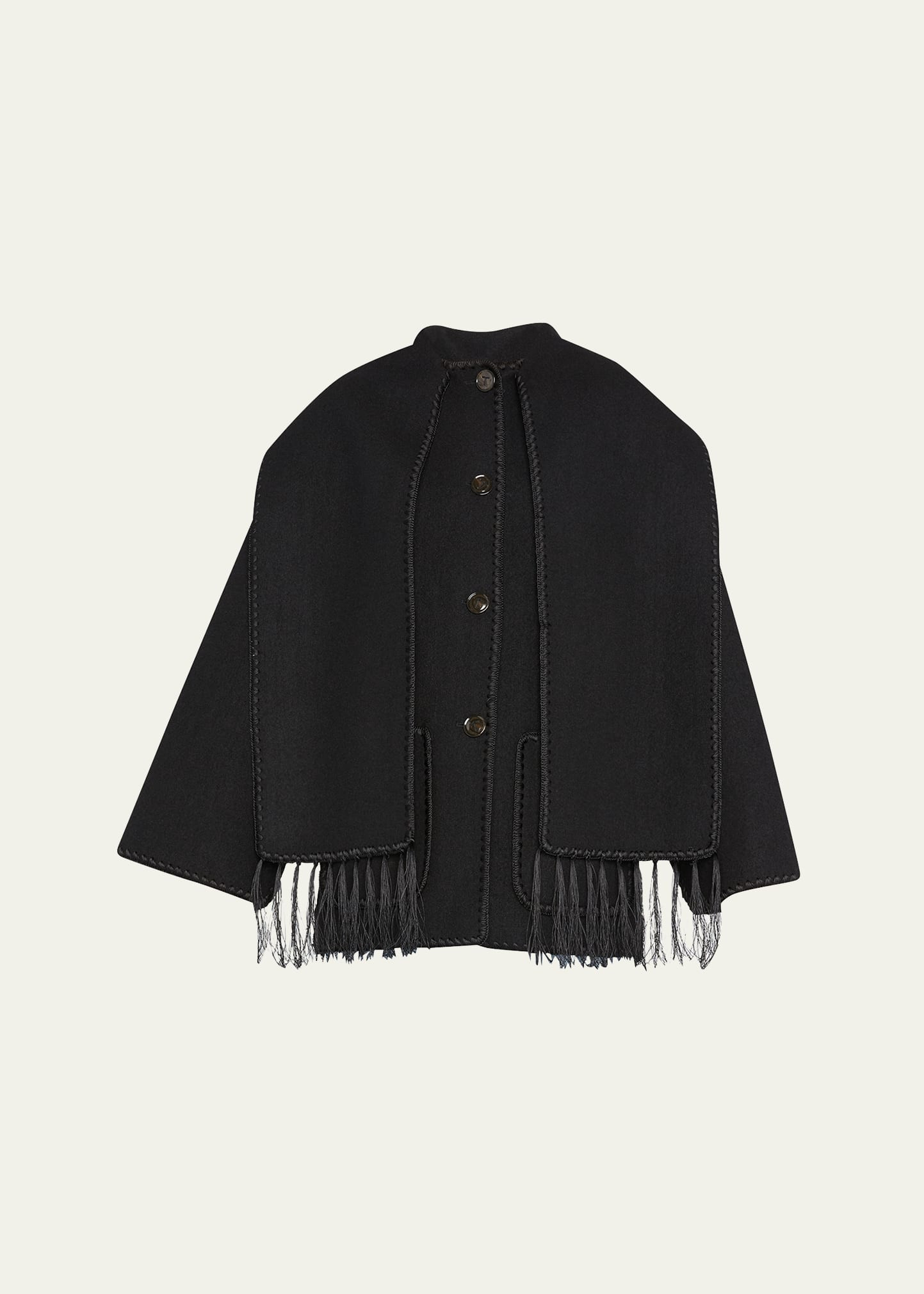 Toteme Embroidered Fringe-Trim Scarf Wool Jacket | Bergdorf Goodman