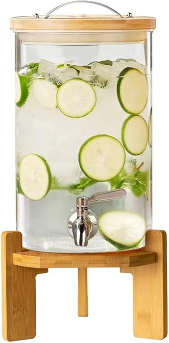 Beverage Dispenser, 2.1 Gallon Glass Drink Dispenser with Stand, Glass water dispenser with Spigo... | Amazon (US)