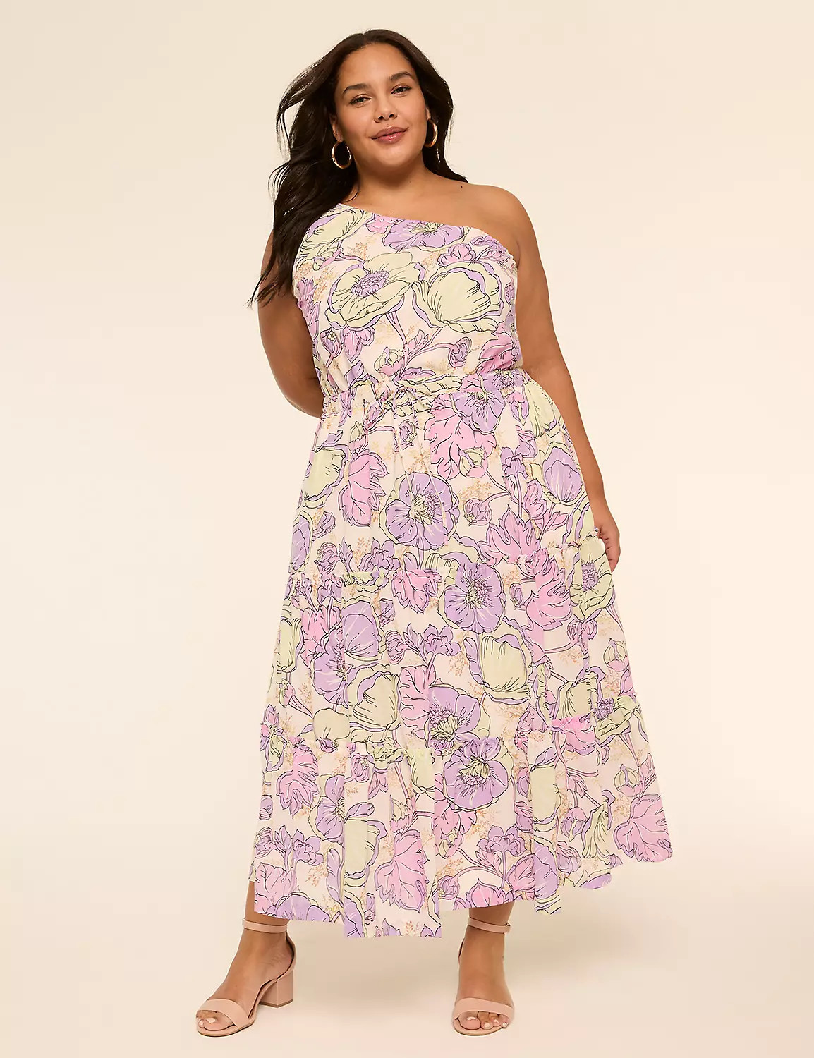 One-Shoulder Tie-Waist Tiered Maxi Dress | Lane Bryant (US)