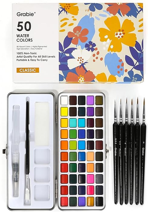 Grabie 50 Colors Watercolor Paint Set, Detail Paint Brush Included, Watercolor Paints, Painting S... | Amazon (US)