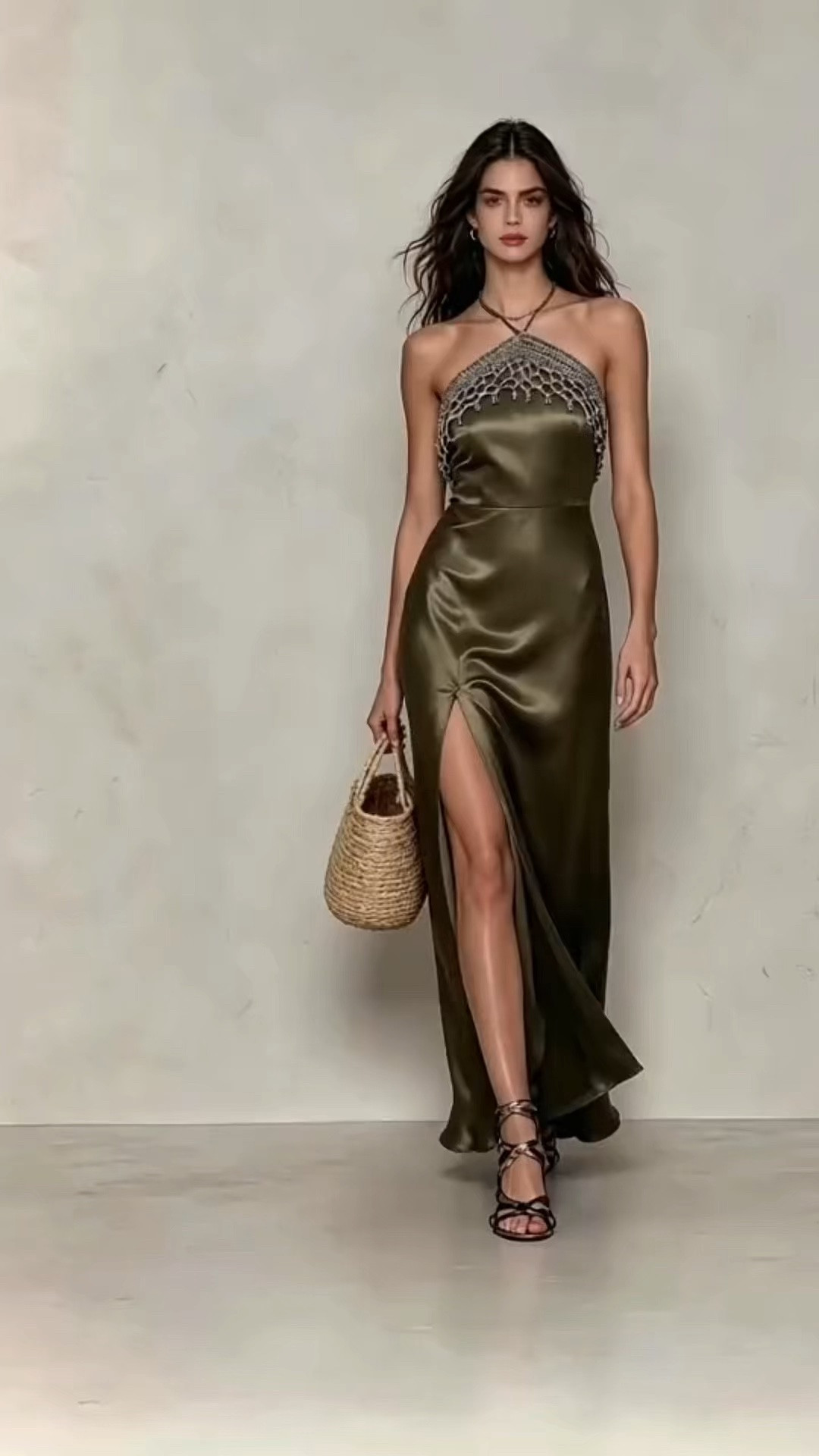 Khaki Crochet Trim Satin Halter Midi Resort Evening Dress
#SatinHalterDress #ResortWearOutfit #OliveGreenDress

#LTKootd #LTKOver40 #LTKSeasonal