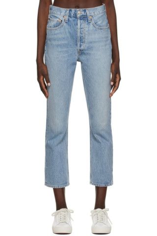 AGOLDE - Blue Riley High-Rise Straight Crop Jeans | SSENSE