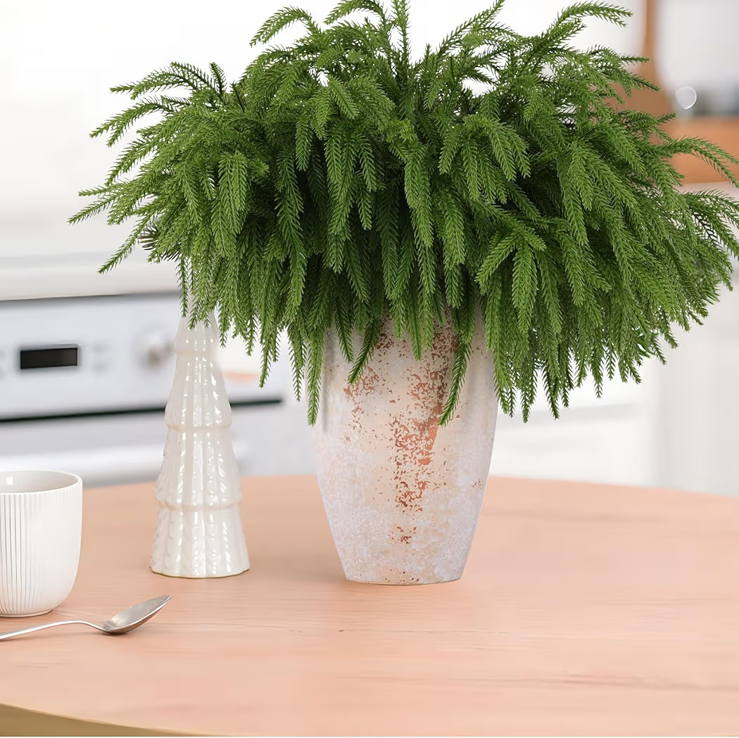 12 Pcs Artificial Norfolk Pine Branches, Norfolk Pine Artificial Pine Stems DIY Crafts Faux Chris... | Amazon (US)