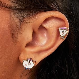 Disney Beauty and the Beast Chip and Mrs. Potts Mismatched Stud Earrings, Sterling Silver | Amazon (US)