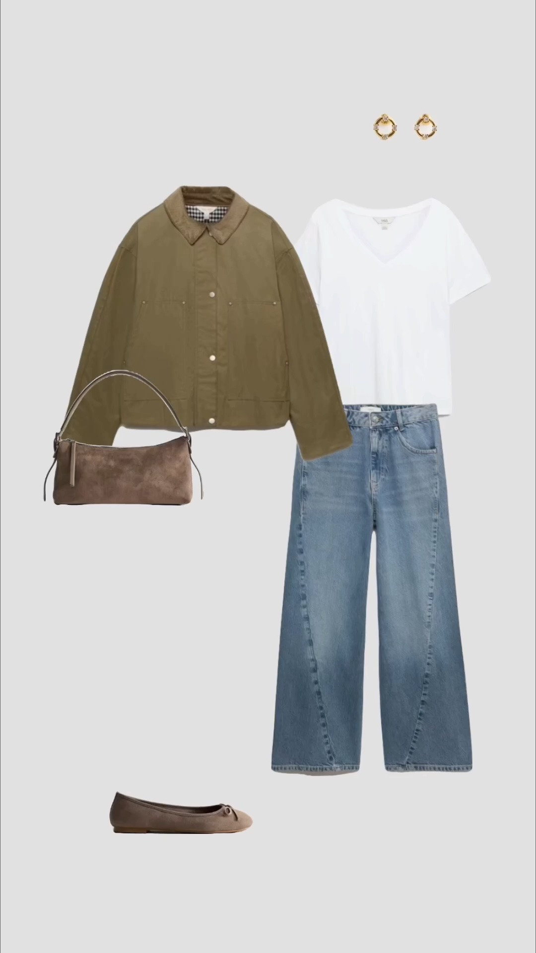 Khaki Cropped Jacket, White V-Nevk T-Shirt, Light Blue Twisted Seam Wide Leg Jeans & Brown Ballet Flats Autumn Outfit 🍂

• casual everyday outfits fall outfit transitional outfits rainy day outfit college outfits uni university outfits work workwear outfit minimal style •

#LTKuk #LTKautumn #LTKjeans