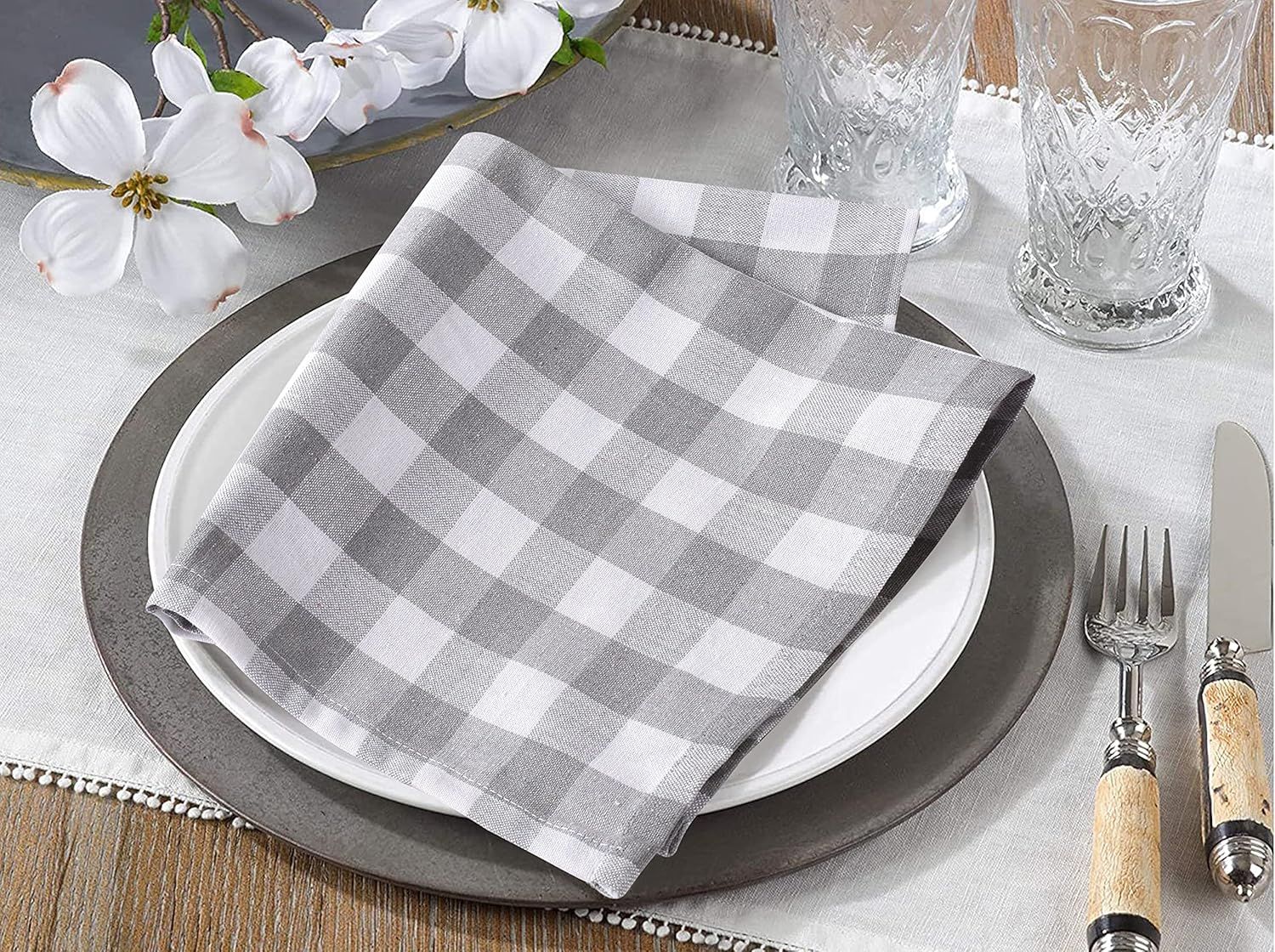 Dine n Decor Set of 12 Buffalo Plaid Cloth Napkins 100% Cotton - Soft Durable Washable - Ideal fo... | Amazon (US)