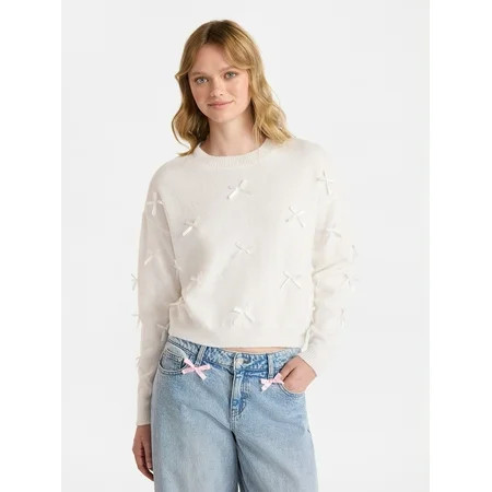No Boundaries Bow Sweater Lightweight Women s | Walmart (US)