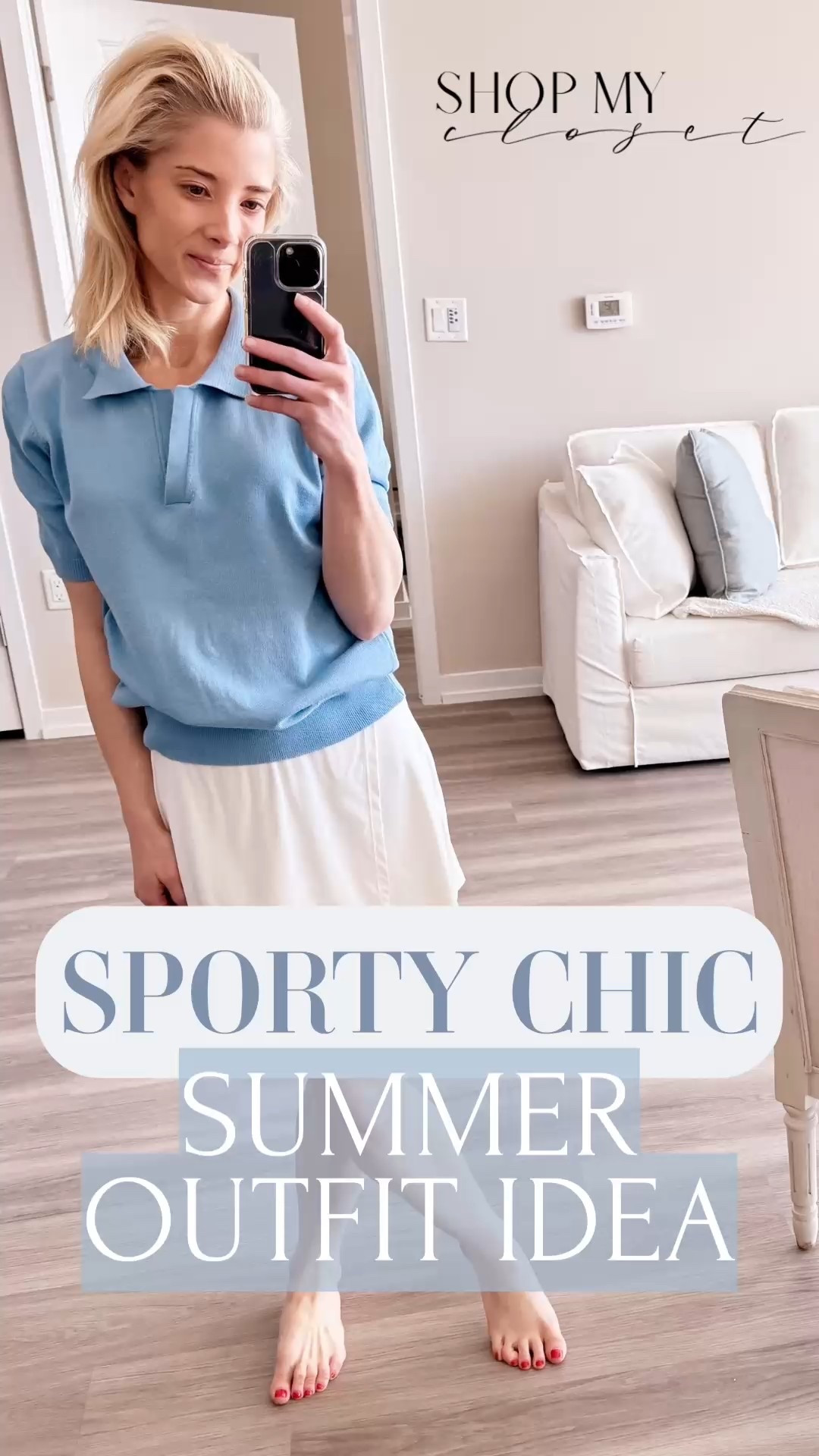 Baby blue V-neck sweater top with matching classic white skort for an elevated casual summer look

#LTKStyleTip #LTKFindsUnder50 #LTKActive