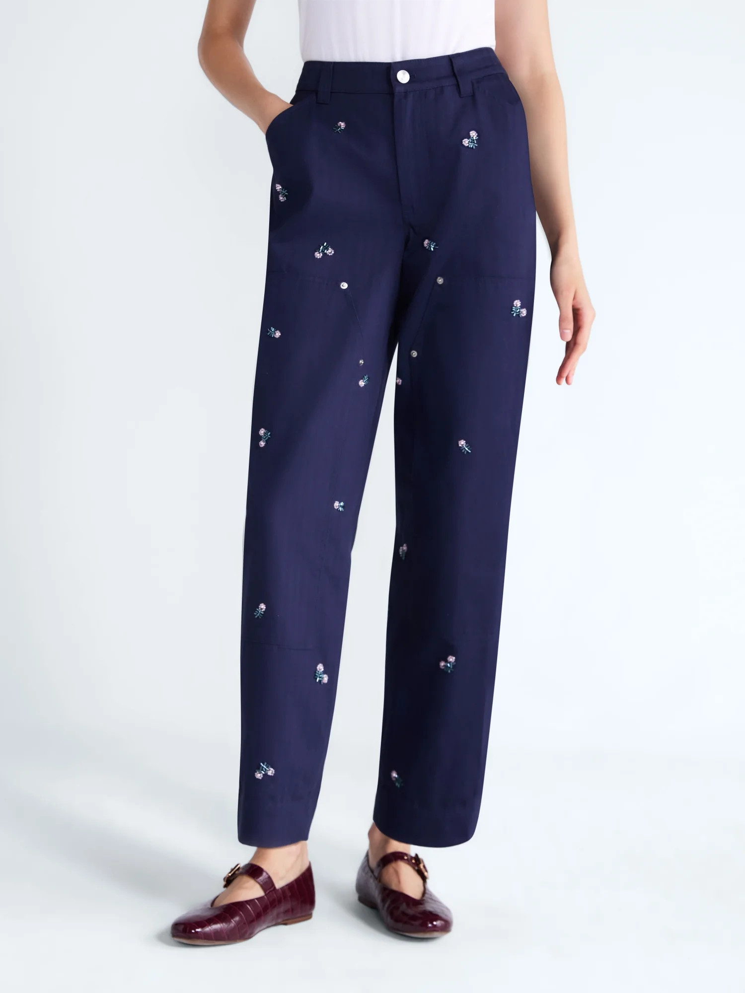 Free Assembly Women's Embellished Cotton Utility Pants, 30" Inseam, Sizes 0-20 | Walmart (US)