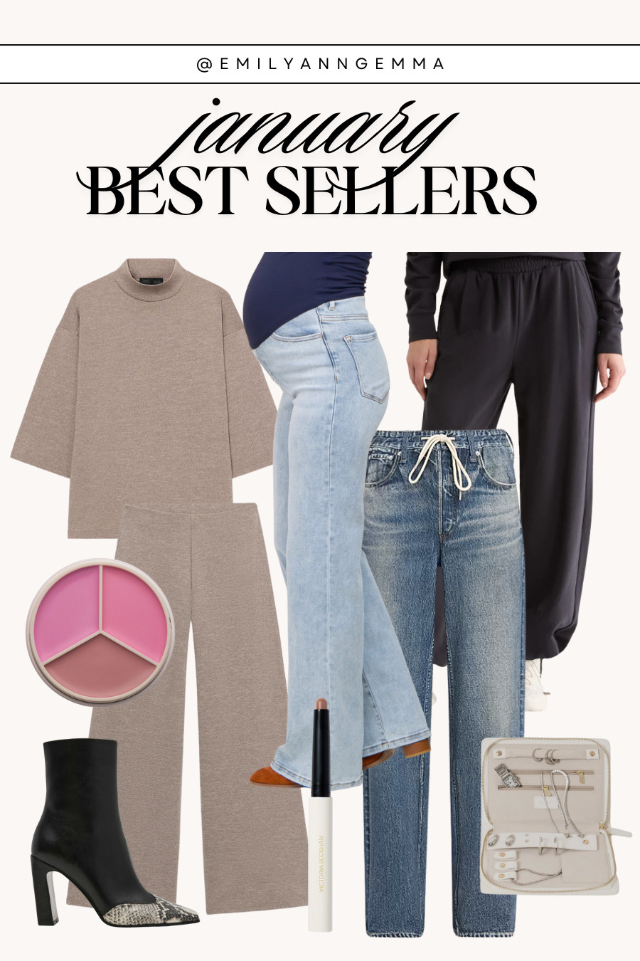 January best sellers! Zara matching lounge set, maternity jeans, Nordstrom sweatpants, Victoria Beckham contour stylus, Anastasia blush trio, Steve Madden boots, jewelry organizer and more favorites! 

 