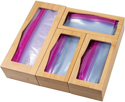Bamboo Ziplock Bag Storage Organizer for Drawer, Food Storage Bag Organizer and Dispenser Compatible | Amazon (US)