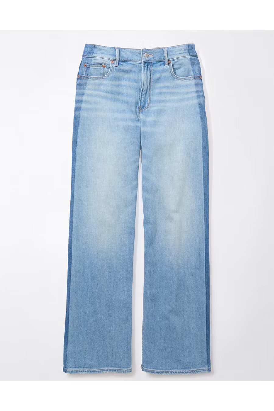 AE Dreamy Drape Stretch Side Stripe Super High-Waisted Baggy Wide-Leg Jean Women's Hi-Low Indigo 4 Regular | American Eagle Outfitters (US & CA)