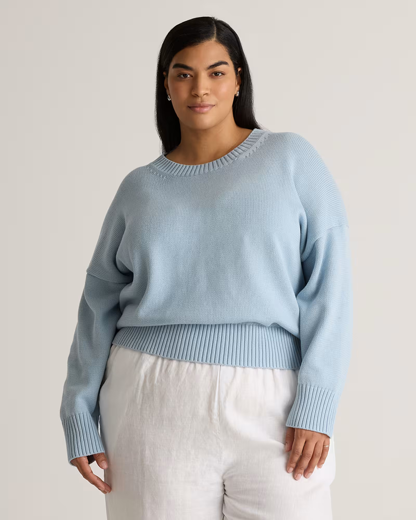 100% Organic Cotton Boyfriend Crew Sweater - Plus Size in Sky Blue | Quince