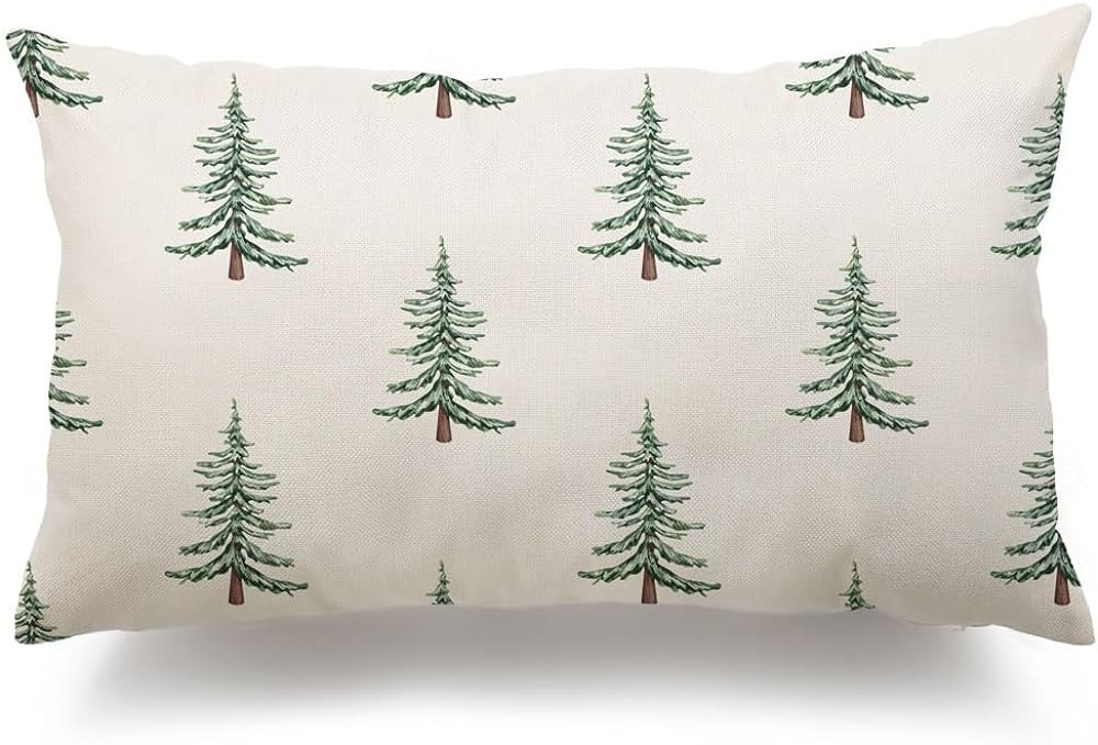 DFXSZ Christmas Pillow Covers 12x20 inch Christmas Tree Decorative White Throw Pillow Covers Wint... | Amazon (US)