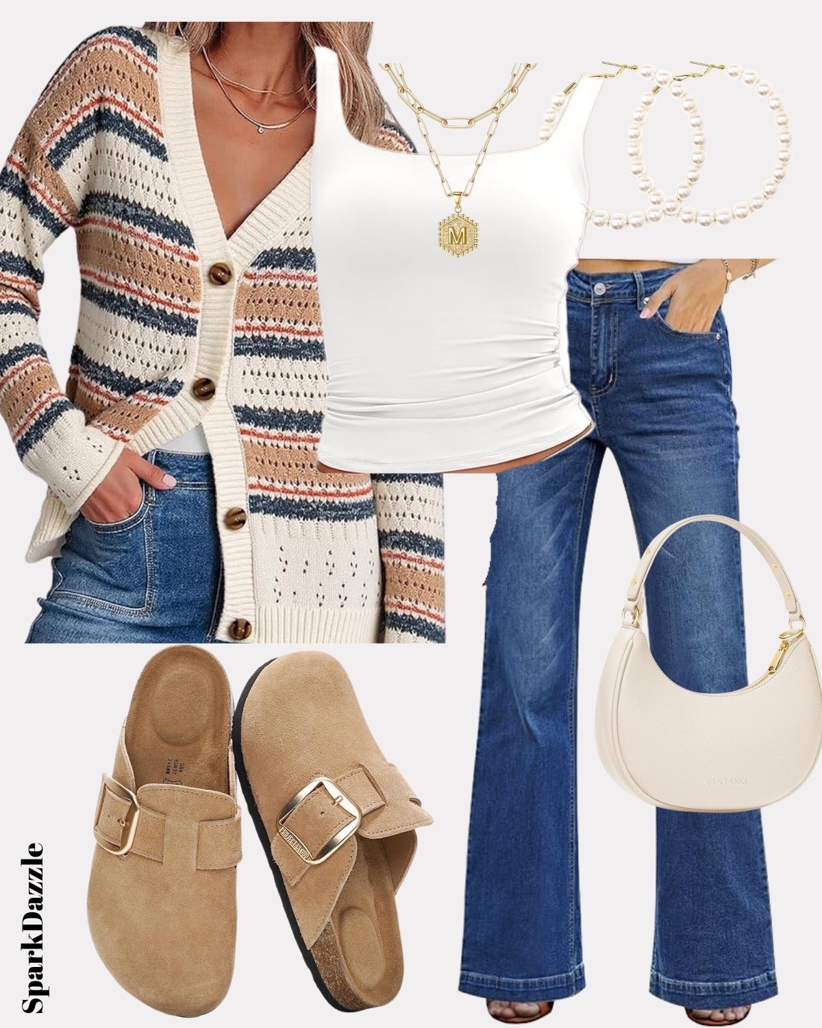 This outfit is the definition of laid-back fall style 🍂 A soft striped cardigan layered over a classic tee, paired with easy denim, pearl hoops, and neutral accessories for that effortlessly chic look. Suede slip-ons add the perfect touch — casual yet polished for coffee runs, weekend strolls, or everyday errands. ✨

Style Tip: Do a front half-tuck with the cardigan and cuff your jeans to highlight those cute clogs! 👢

Shop everything through the links in bio 💕

#FoundItOnAmazon #AmazonFashion #CozyFallStyle #EverydayOutfits #ChicAndEffortless #FallFashionInspo #AmazonFallLooks #WeekendStyle #CasualChic #OOTDFall #SimpleStyle