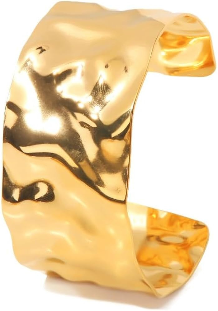 Vintage Boho Hammered Chunky Cuff Bracelets for Women - Wide Irregular Statement Bangle with Rust... | Amazon (US)
