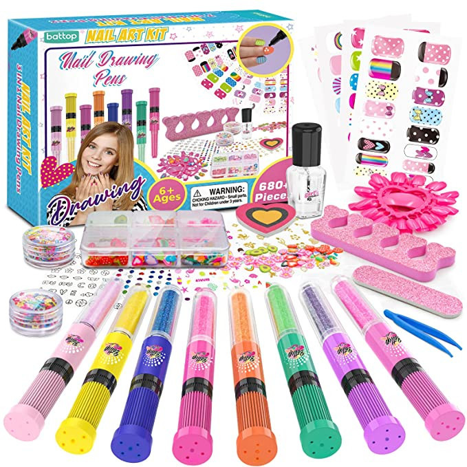BATTOP Kids Nail Polish Set for Girls, Nail Kit for Girls Ages 7-12, 3 IN 1 Kids Nail Polish Pen ... | Amazon (US)