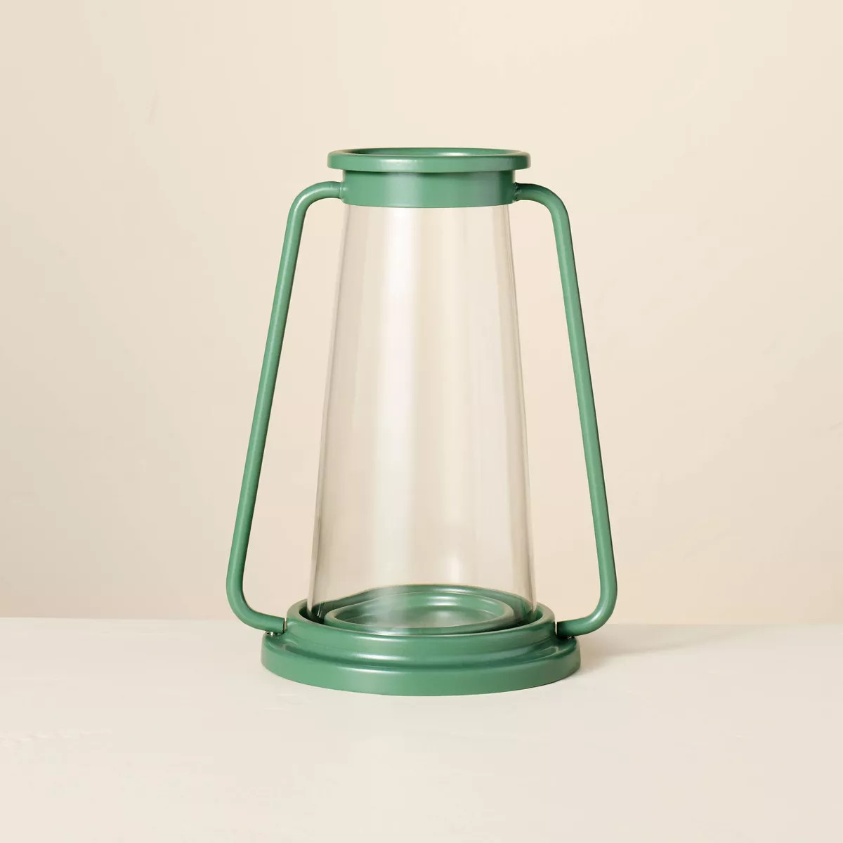 Pillar Glass & Metal Hurricane Candle Lantern Dark Green - Hearth & Hand™ with Magnolia | Target