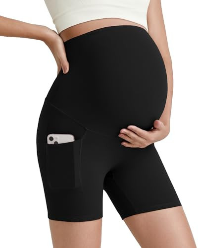 G4Free Maternity Biker Shorts Over The Belly Casual Pregnancy Yoga Shorts with Pockets Stretchy Workout Short Pants(Black,M,5") | Amazon (US)
