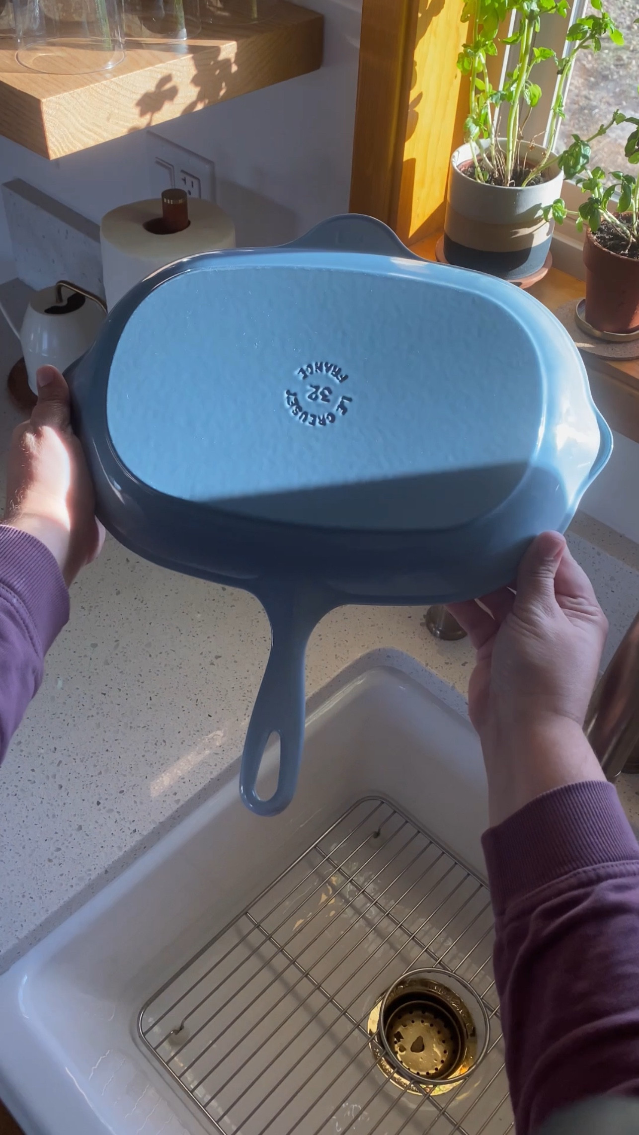 How I Clean Stained Enameled Cast Iron 🧼✨

The Le Creuset brand Enameled Cookware Cleaner & Protector works so well - this is not sponsored - I just honestly love this cleaning solution so much! Every time I use it, I’m surprised - this grill pan took less than 5 minutes to clean. 

Shake well, add to a dry pan, scrub gently and watch your tough stains rinse away! 

It works on all my enameled cast irons of any brand, I especially love it for my Dutch oven interiors. I only use it on my tough stains that regular soap can’t handle, so this bottle has lasted me years. It’s a bit of an investment for a bottle, but I think it’s the best product to keep heirloom enameled cast iron looking pristine. 

I mean, look at that sparkle! ✨ 
.
.
.
#lecreuset #lecreusetlove #blackenamel #cleaningtip #lecreusetlovers #castiron #castironskillet #grillpan #enameledcastiron #enamelware #lecreusetcooking #lecreusetlover #lecreusetcleaner #lecreusetcleaning #skyhousekitchen