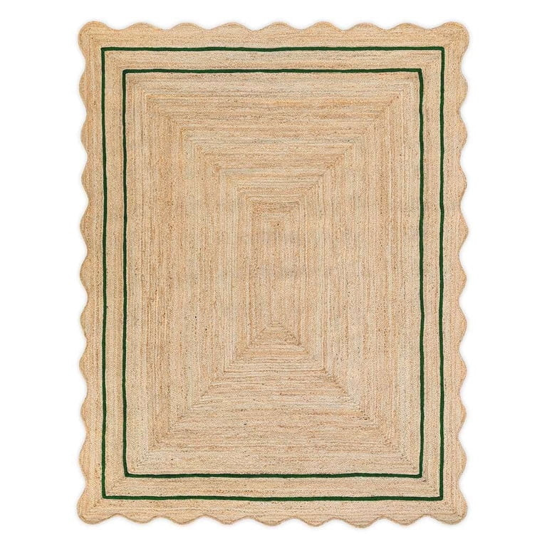 Vintage Jute Area Rug Decor Braided Rectangular Scalloped Vintage Carpet with Multi Border Green ... | Walmart (US)