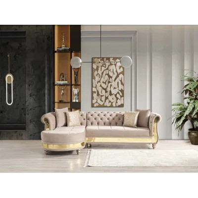 Luxurious Tufted Upholstery Sectional With Gold Detailing, High-Quality Wood Frame, And Modular Design For Versatile Seating | Wayfair North America