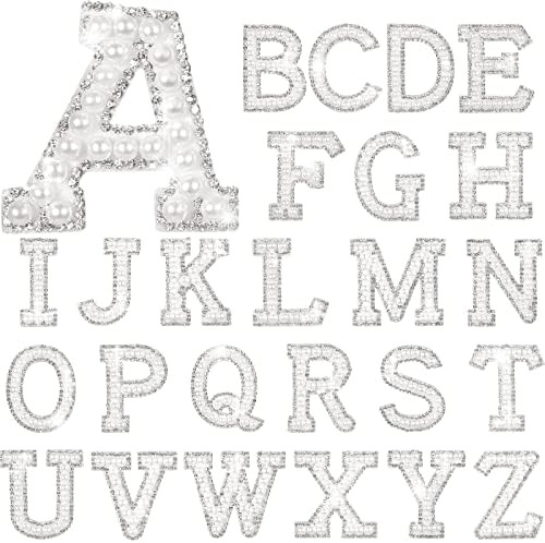 Waydress 26 Piece Rhinestone Iron on Patch A to Z Letter Appliques Adhesive White Pink Colorful P... | Amazon (US)
