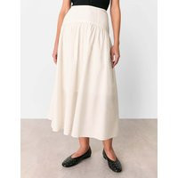 Whistles Women's Pure Cotton Waisted Midi A-Line Skirt - 14 - White, White | Marks & Spencer (UK)