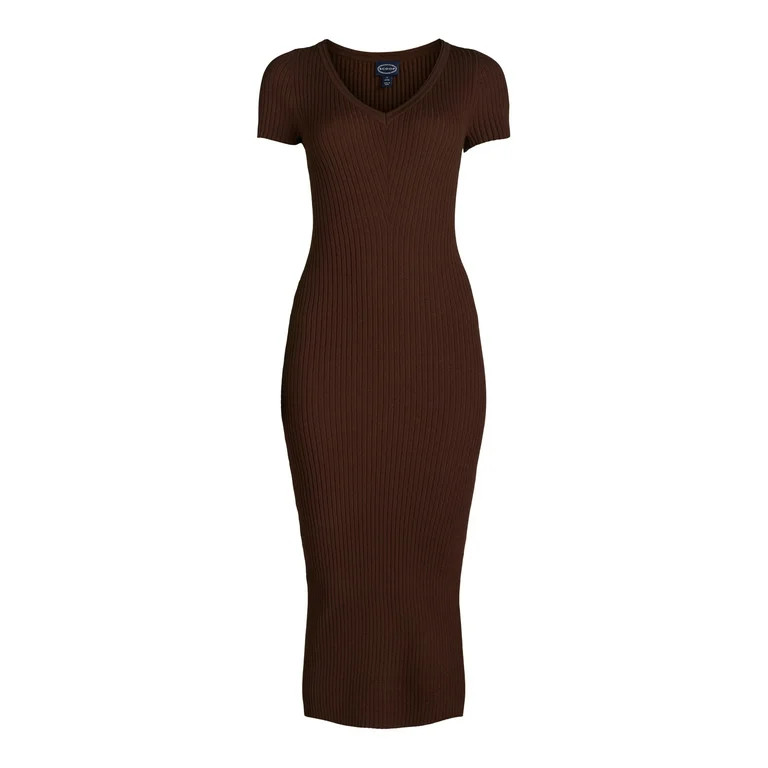 Scoop Women's V-Neck Bodycon Ribbed Sweater Dress, Midweight, Sizes XS-XXL | Walmart (US)