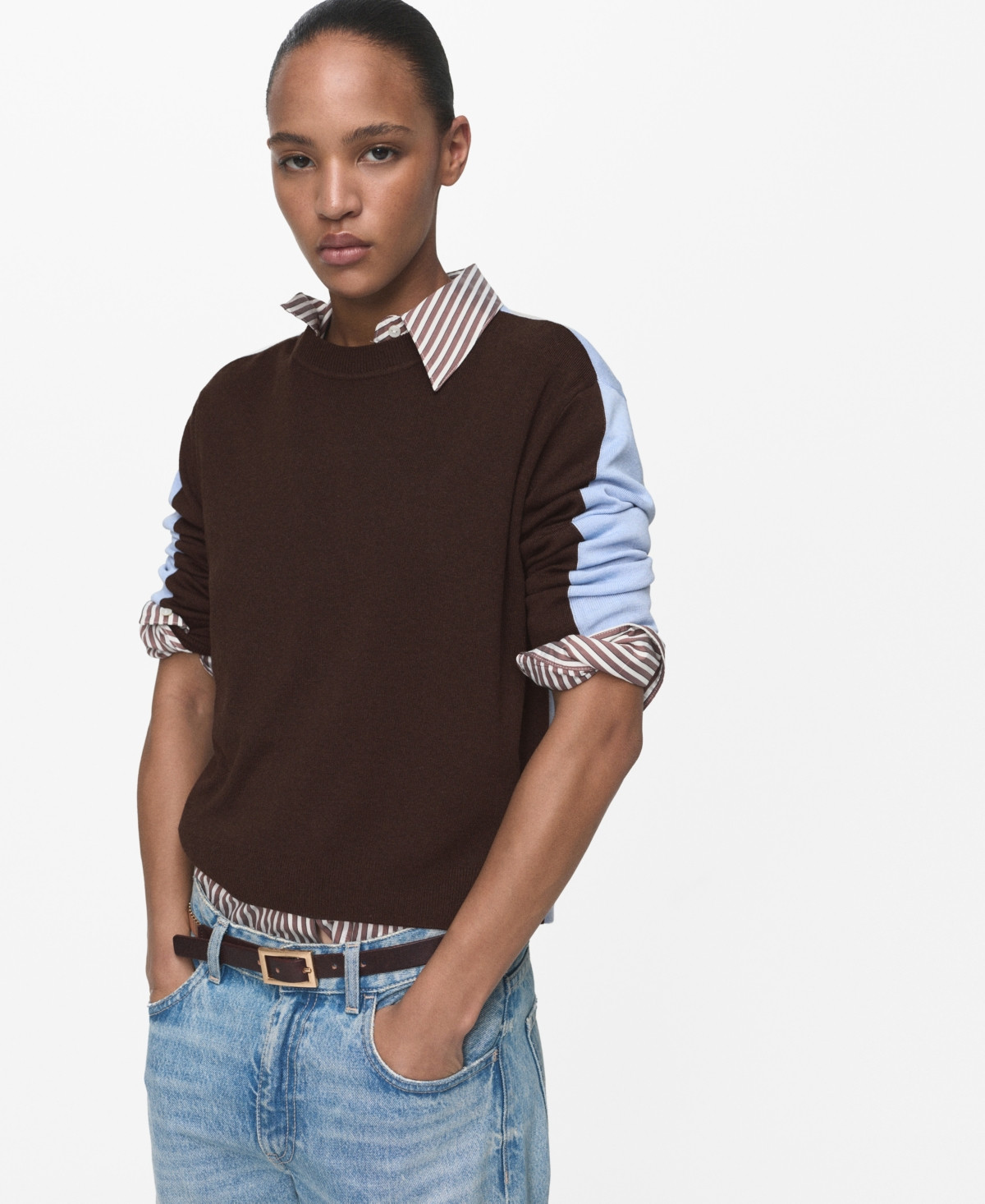 Mango Women's Combined-Design Sweater - Brown | Macy's