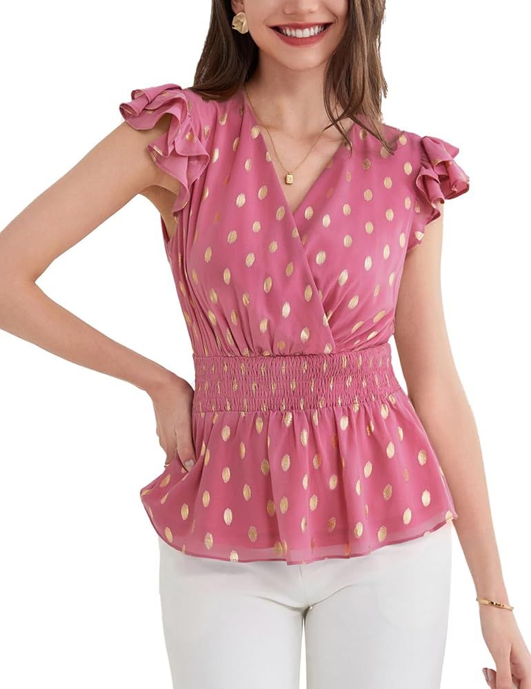 GRACE KARIN Peplum Tops for Women Wrap V Neck Business Casual Blouses Short Sleeve Polka Dot Ruff... | Amazon (US)