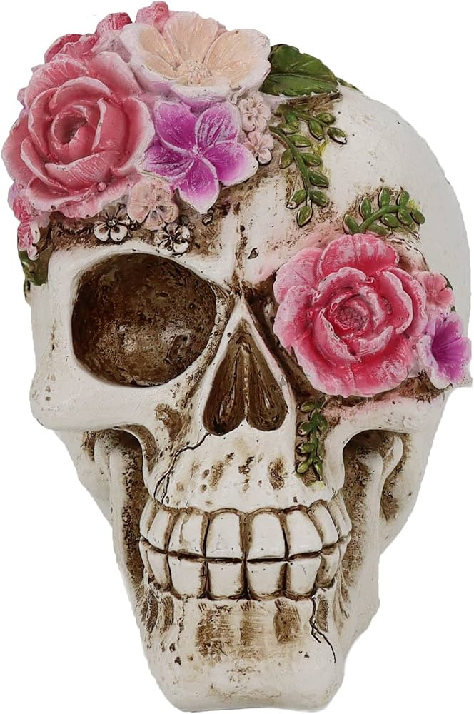 LAIKEARTS Skull Statue for Home Decor, Flowers with Skull Head Resin Sculptures, Creepy Gifts for... | Amazon (US)