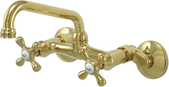 Kingston Brass KS213PB Victorian Two Handle Wall Mount Kitchen Faucet, 7-Inch, Polished Brass | Amazon (US)