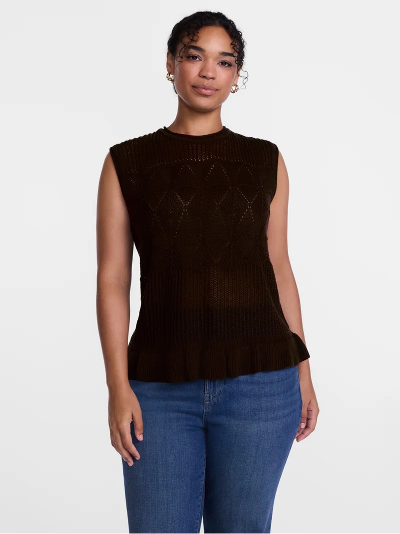 Scenario Women's Texture Peplum Tank Sweater, Lightweight, Sizes XS-XXXL | Walmart (US)