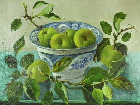 Apples and blue Bowl | Art.com