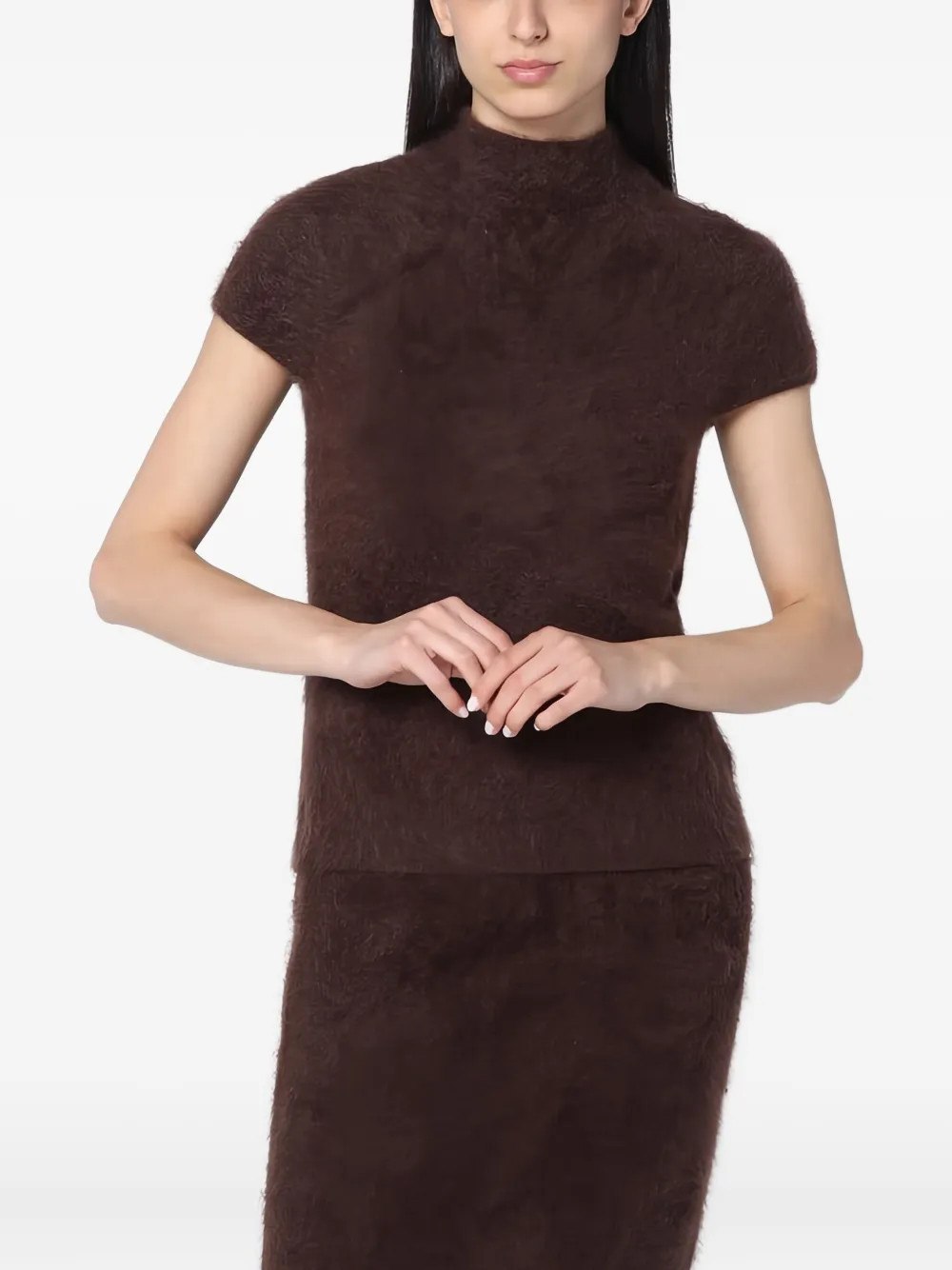 Soft Goat mock-neck short-sleeve top - Brown | Farfetch Global