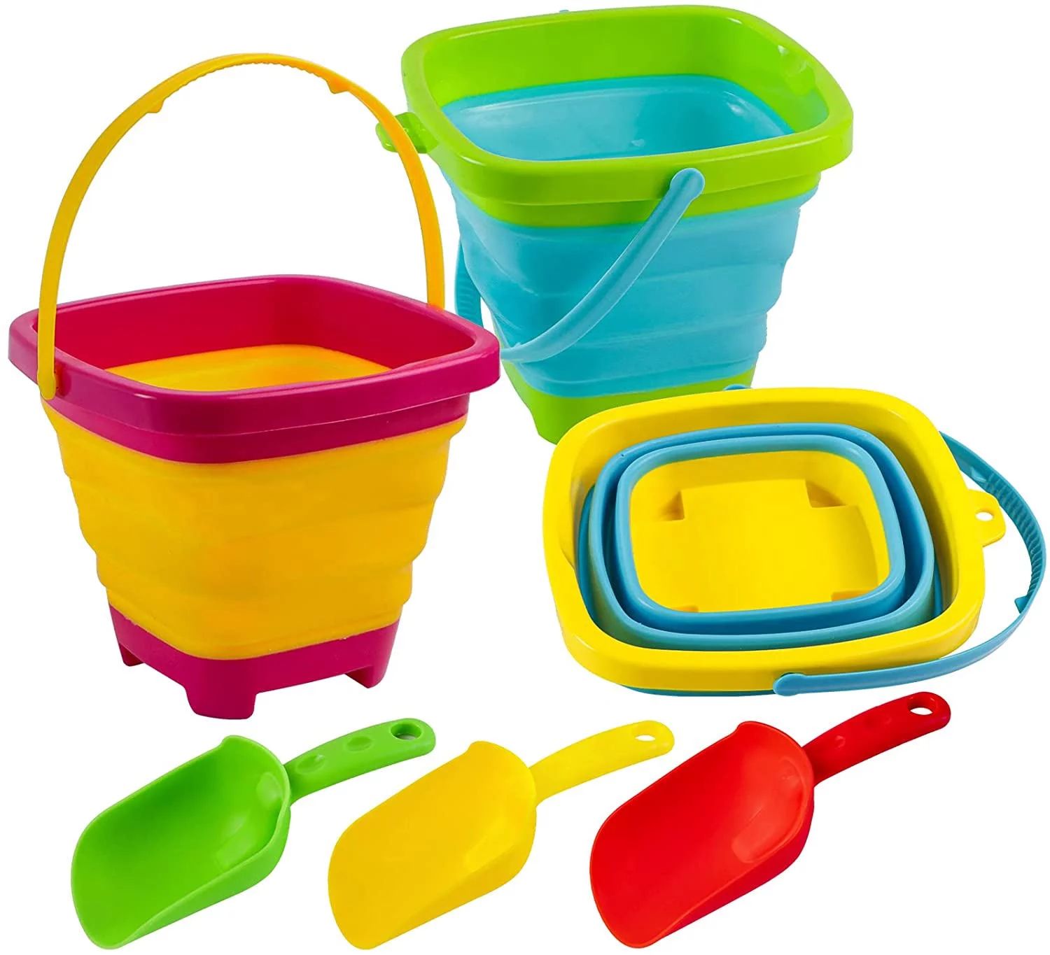 1 PC Foldable Buckets with 3 Shovels Sand Bucket Water Bucket Sandbox Square Summer Party Foldabl... | Walmart (US)