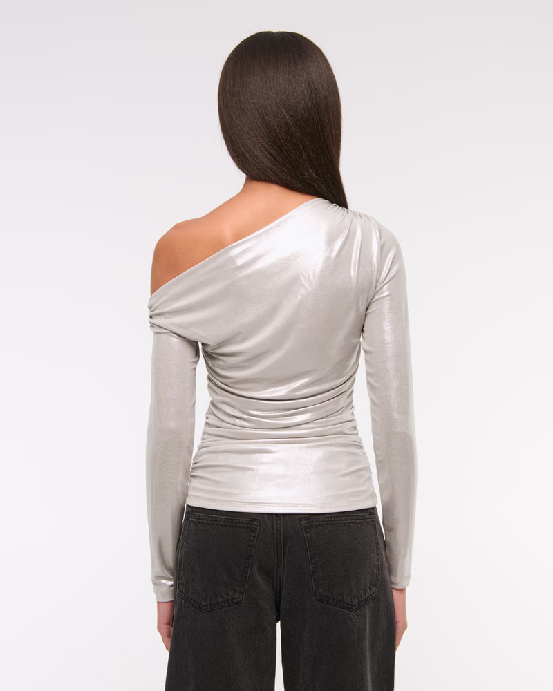 Long-Sleeve Liquid Shine Draped Top | Abercrombie & Fitch (US)