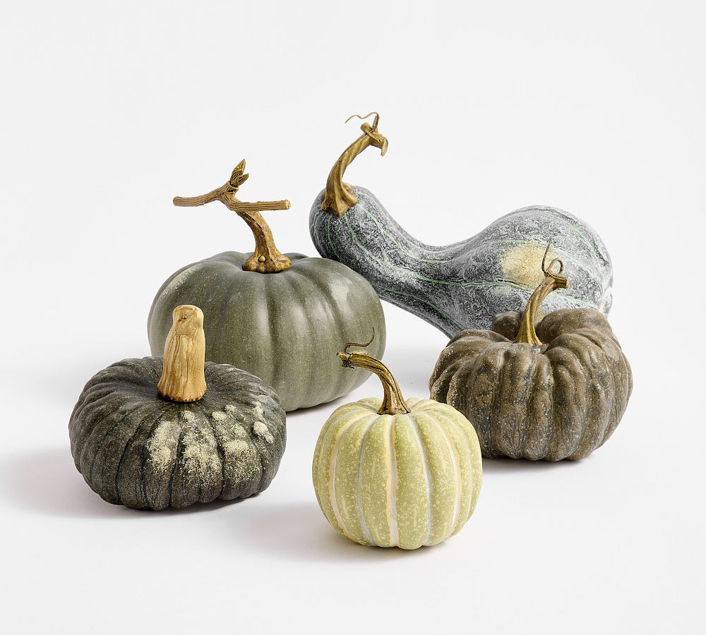 Faux Pumpkin, Set of 5, Green Neutral | Pottery Barn (US)