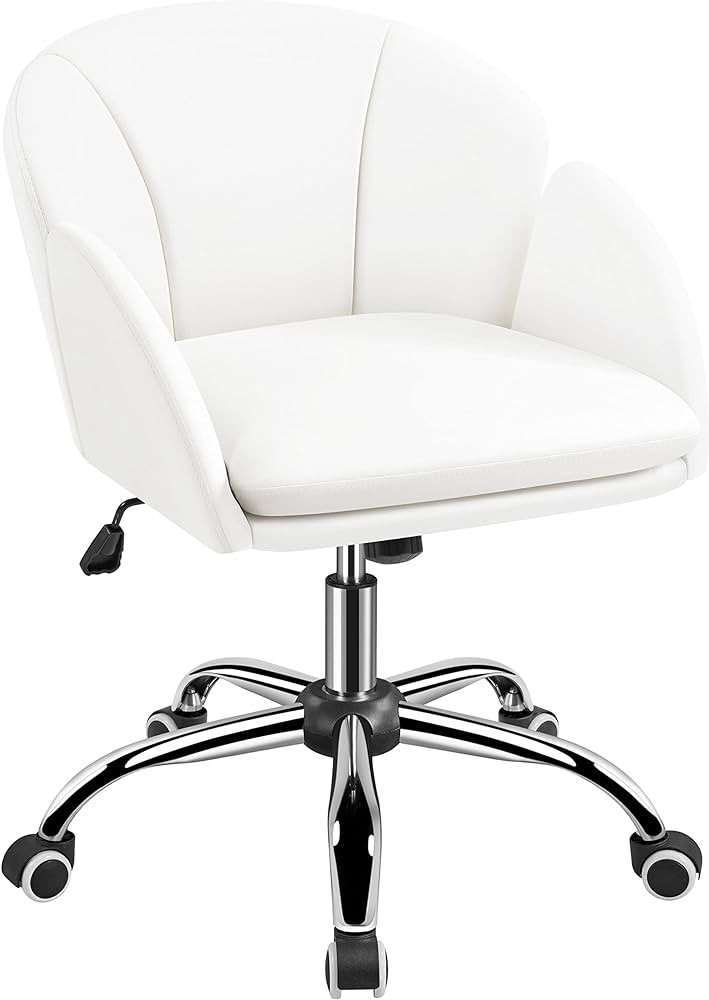 Yaheetech White Desk Chair Petal Cute Office Chair Faux Leather Swivel Desk Chair Vanity Chair with Back Modern Computer Rolling Chair for Bedroom | Amazon (US)