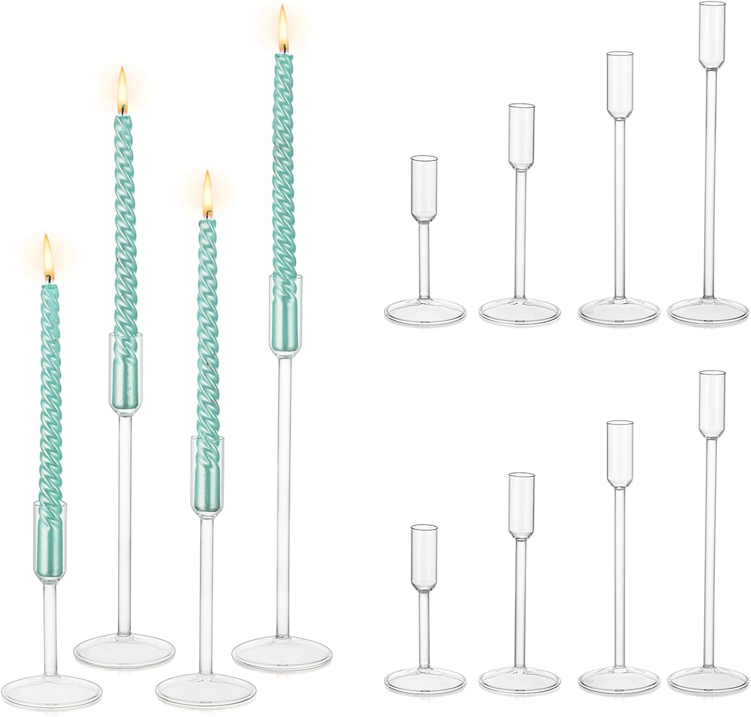 Hewory Glass Taper Candlestick Holders: Taper Candle Holders 12Pcs Glass Candle Stick Candle Hold... | Amazon (US)